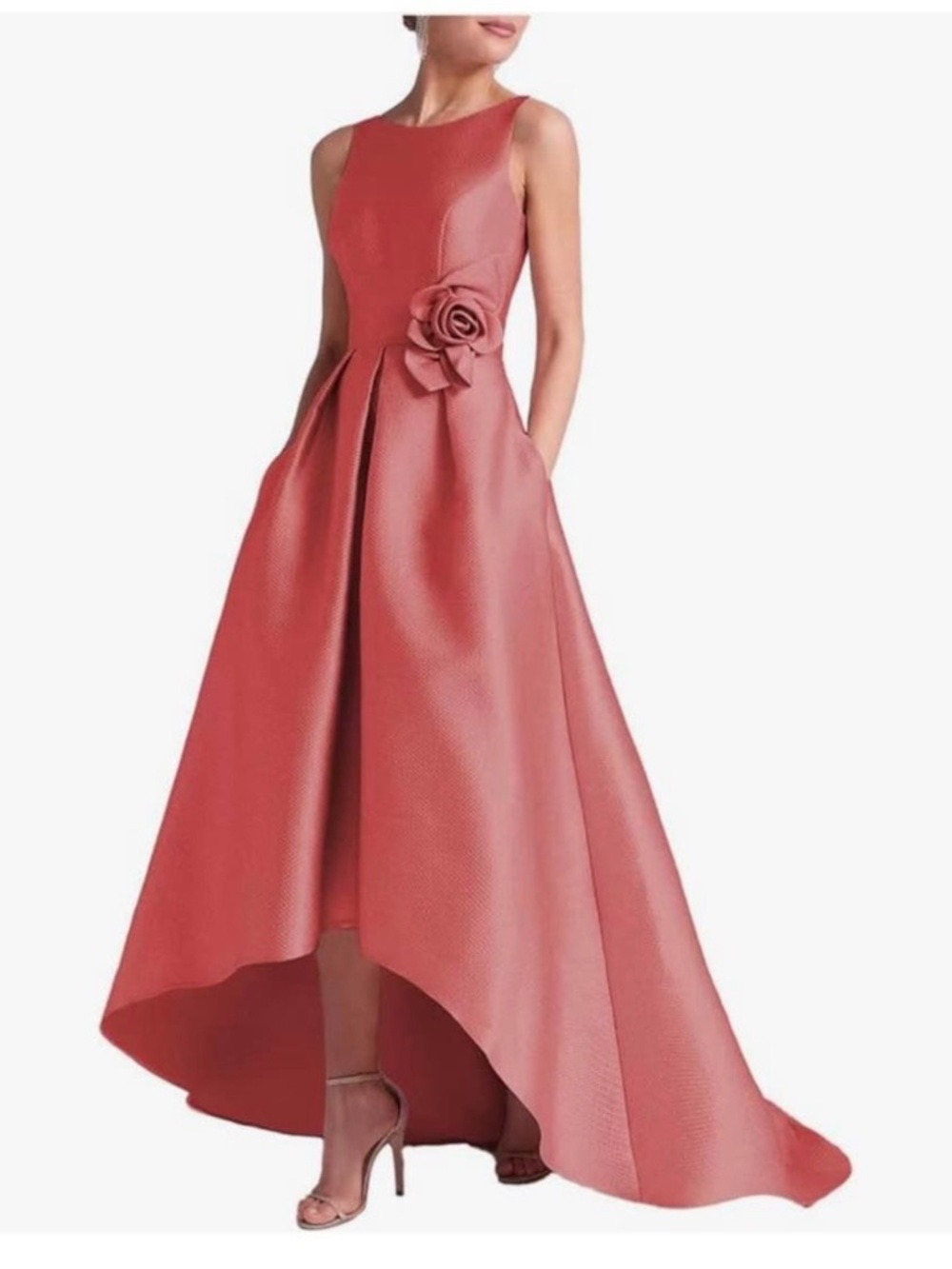 Elegant Satin Hi-Low Dress w/ Lace-Up Back & Pockets – Size S